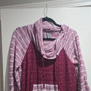 Cozy Maroon and Pink Cowl Neck Sweater